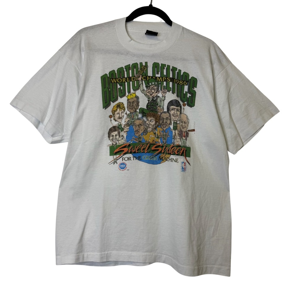 Vintage Boston Celtics Sweet Sixteen Big Head Large Champion 1986 White Bird